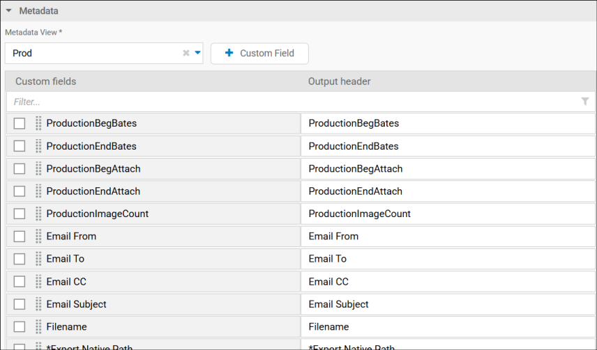 Metadata Export Export and Download Productions